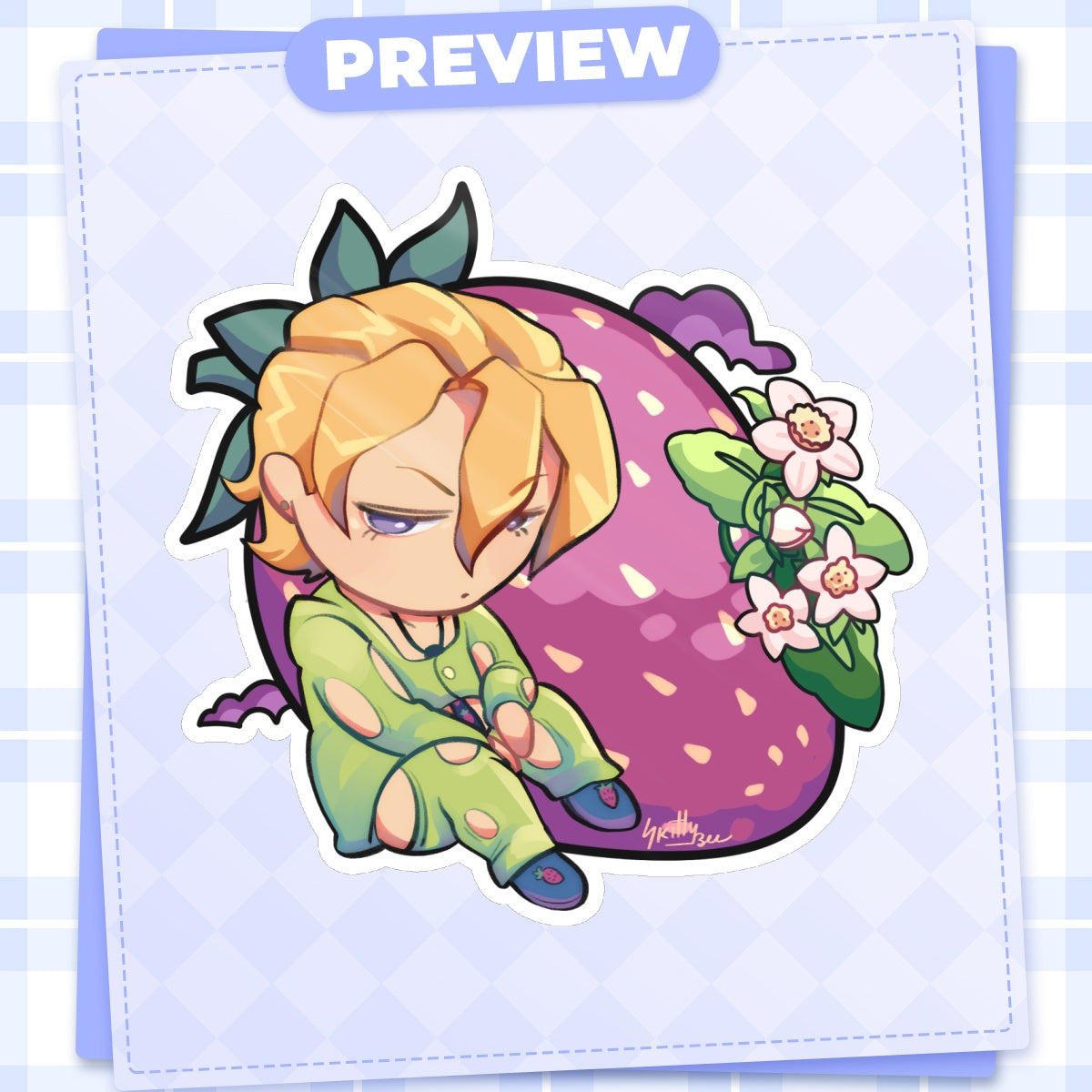 Panacotta Fugo Strawberry JJBA Die Cut Stickers (102mm x 101mm)