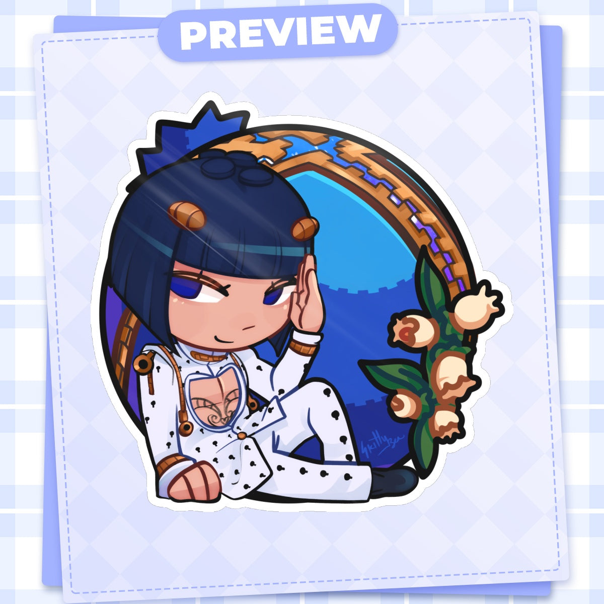 Bruno Bucciarati Blueberry JJBA Die Cut Stickers (102mm x 101mm)
