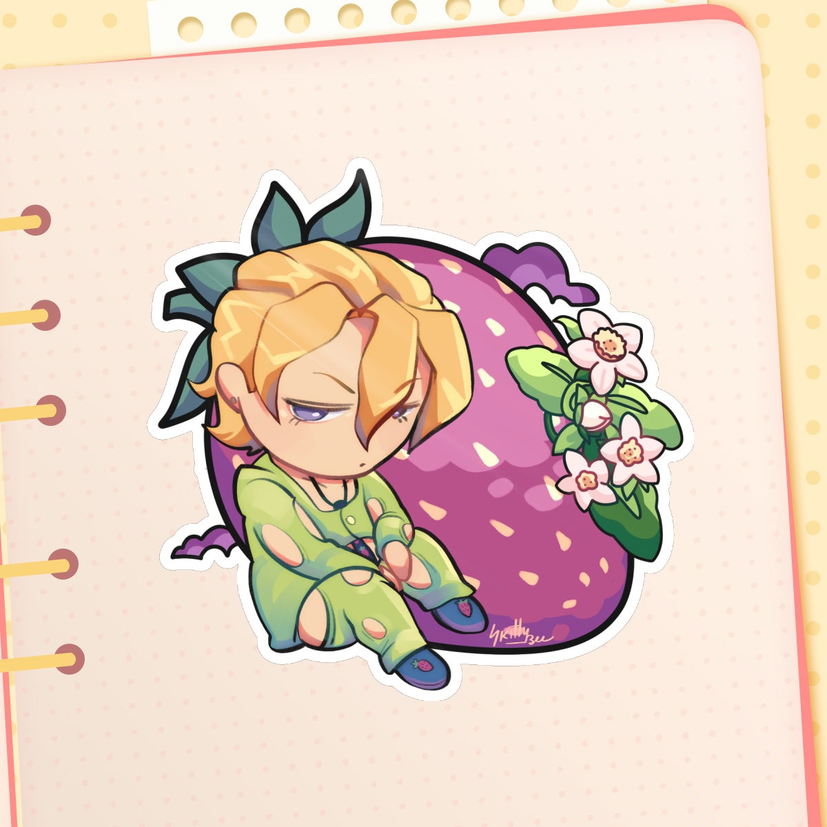 Panacotta Fugo Strawberry JJBA Die Cut Stickers (102mm x 101mm)