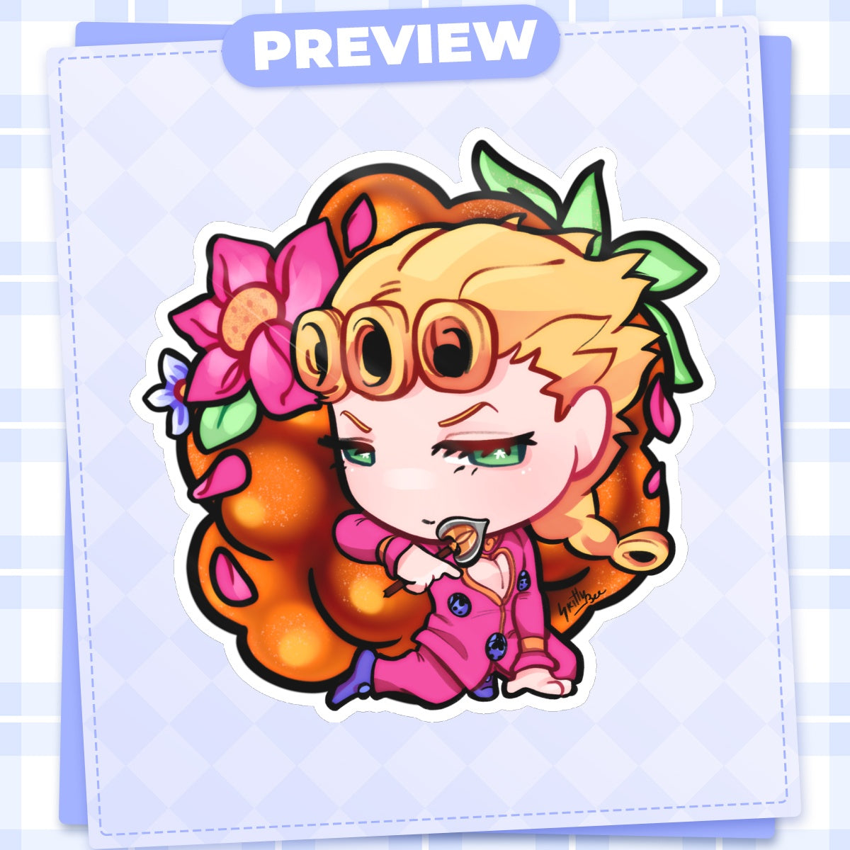 Giorno Giovanna Berry JJBA Die Cut Stickers (101mm x 102mm)