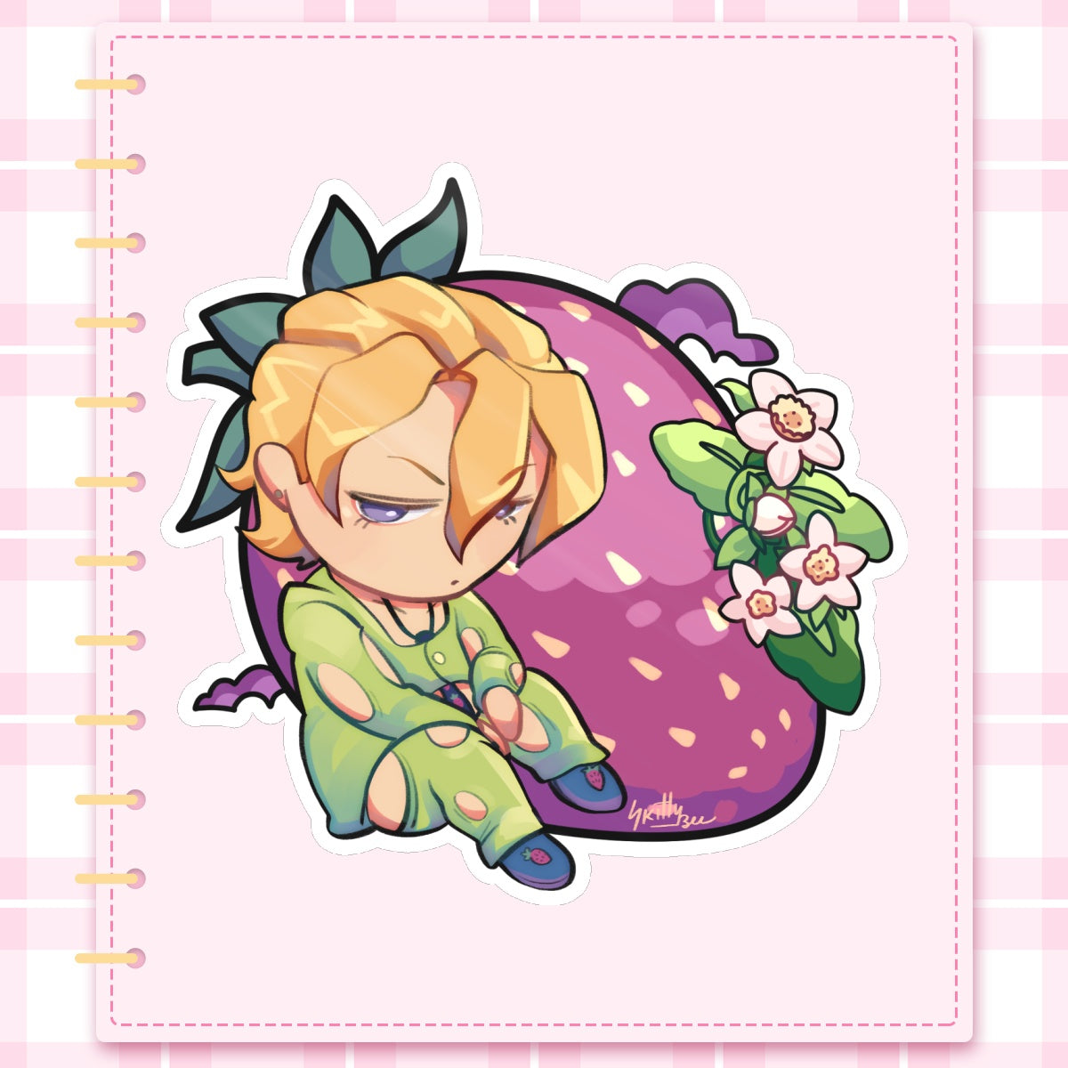 Panacotta Fugo Strawberry JJBA Die Cut Stickers (102mm x 101mm)